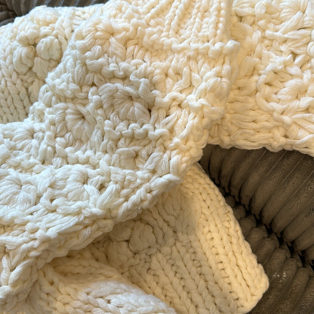 309. LAST 1! CHUNKY POMPOM Cream Open Cardigan Bubble Thick heavyweight sweater - Picture 8 of 8